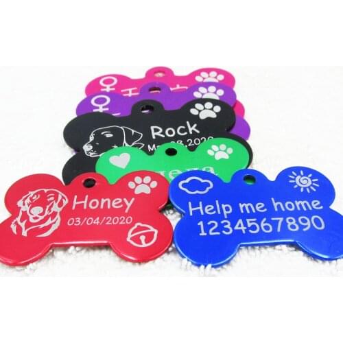 Anodized Pet Dog ID Tags Cat Identity Tags Aluminum Laser Engraved Bone Dog Tags