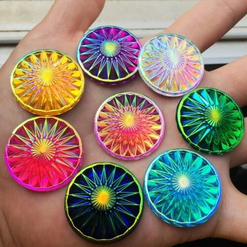 30mm Shiny AB Round Flatback Resin Rhinestone Applique Stones and Crystals DIY Clothing Buttons Accessories 8pcs-E79
