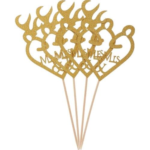 Pieces of 4 Glitter Antler Mr & Mrs Cake Topper Cupcake Picks Home Party Baking Decor