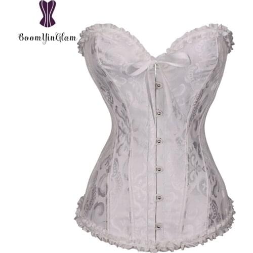 Black And White Color Sexy Women Lingerie Lace Up Corselet Steel Boned Ovetbust Corset Pleated Corsets And Bustiers 8101