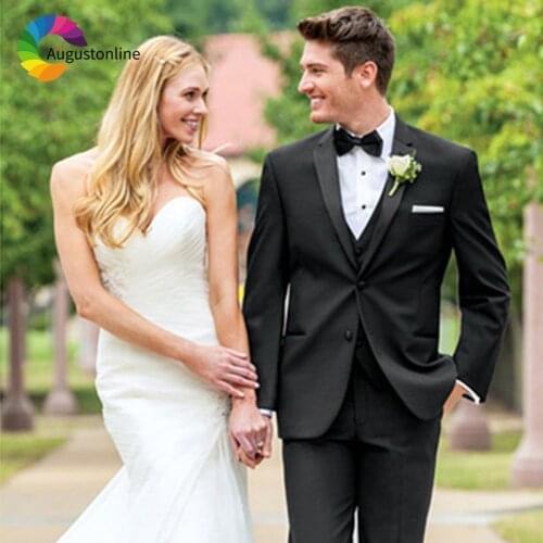 Black 2019 Slim Fit Men Suits For Wedding Bridegroom Groomsmen Groom Formal Costume Groom Prom Tuxedo Best Man Blazer 3 Pieces