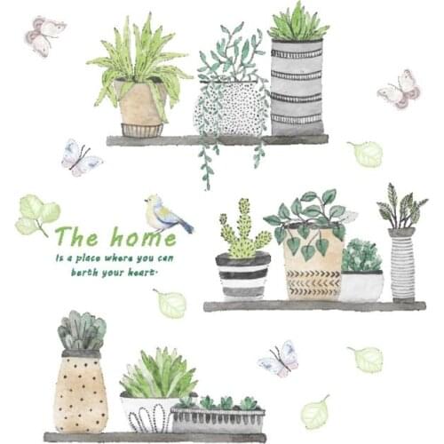 Flower DIY Pastoral Fresh Style Plant Potted Wall Sticker Kitchen Home Decor Art Simple Household Supplies Decorations