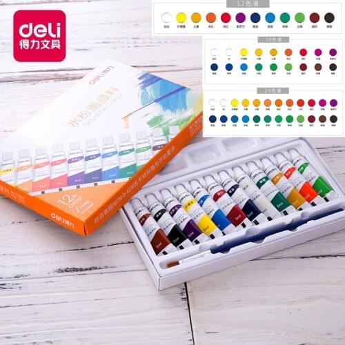 Deli 24/18/12 Colors Art Supplies Water Color Pigment Paint Brush Set Portable Art Artist Student Drawing Painting Watercolor