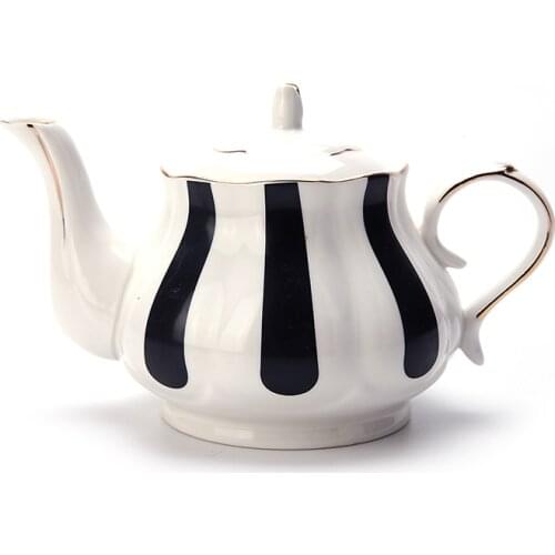European Afternoon Tea Set Teapot Bone China Black and White Wave Dot Retro Hand-painted Creative Coffee Pot Simple Kettle Cups
