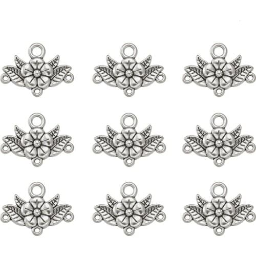 10pcs 32x23x3mm Tibetan Style Hollow Filigree Flower Chandelier Component Links Charm Connectors Jewelry Accessories Components