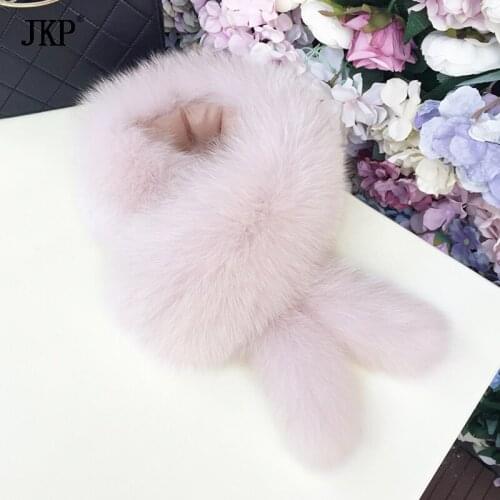JKP 2020 Autumn and Winter New Fox Fur Collar Scarf With Tail Natural Fox Fur Scarf Shawl Genuine Round Neck Warm Fur Collar