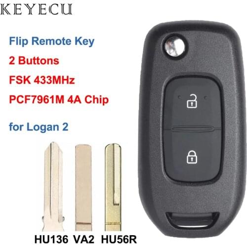 Keyecu Flip Remote Auto Car Key Fob 2 Buttons FSK 433Mhz with PCF7961M 4A Chip For for Renault Dacia Logan 2 II 2018 2019 2020