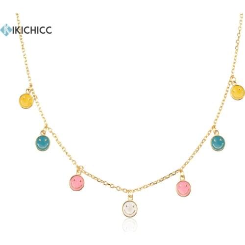 KIKICHICC New 925 Sterling Silver Rainbow Smile Happy Mood Face Smiley Charm Choker Necklace Long Chain Jewelry Luxury Jewels