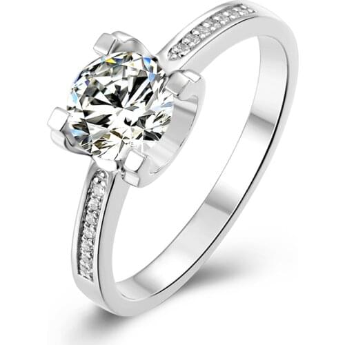 Classic 925 Sterling Silver Moissanite Diamond 1.0CT Round Cut Elegant Engagement Rings Women Wedding Party For Jewelry Gifts