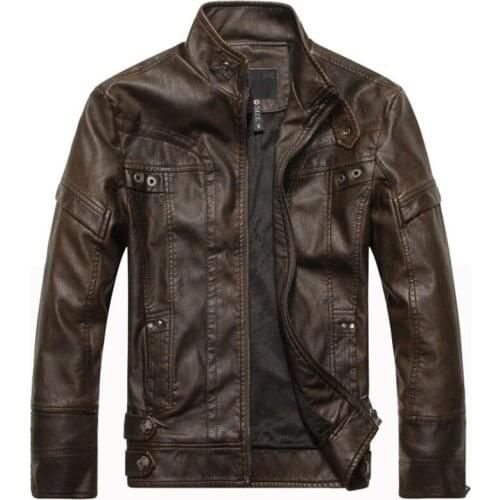 Motorcycle leather jackets men jaqueta de couro masculina Bomber leather jacket Inverno Couro mens Stand Collar Outwear Coat