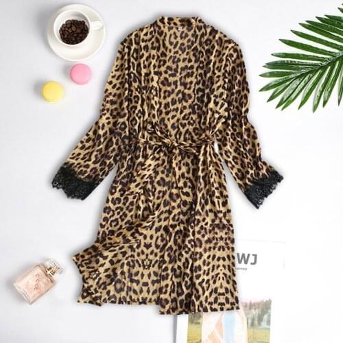 Leopard Satin Silk Pajamas New Women Nightdress Plus Size Lingerie Robes Underwear Ser Sleepwear Sexy Mujer One-Piece 2021