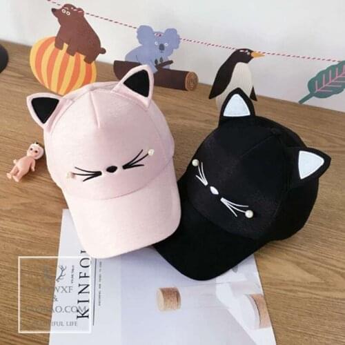 Hot Spring Fashion Brand Street Adjustable Lovely Embroidery Hat Cat Ears Snapback Cap Boy Girl Pearl Baseball Cap