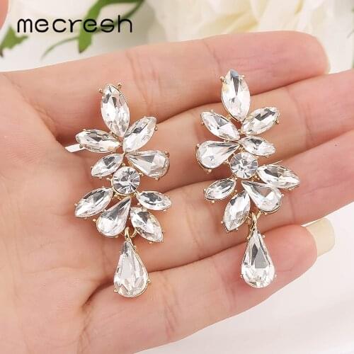 Mecresh Horse Eye Crystal Drop Earrings for Wedding Porm Party Cute Silver Color Leaf Pageant Competition Dangle Earrings EH1704