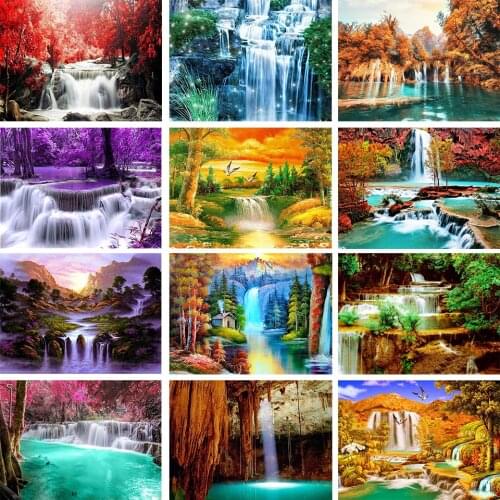 5D Diamond Painting Kits Full Round With AB Drill Landscape Waterfall Home Decoration Gift Rhinestone Embroidery Mosaic Picture