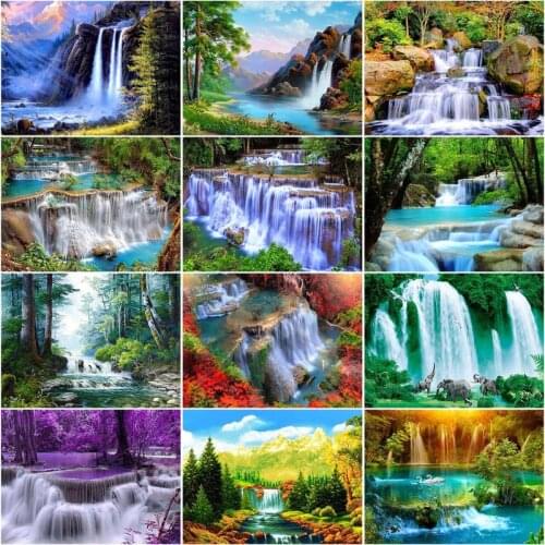 RUOPOTY Frame Picture Painting By Numbers For Adults Waterfall Landscape Modern Drawing Coloring By Numbers For Home Decor