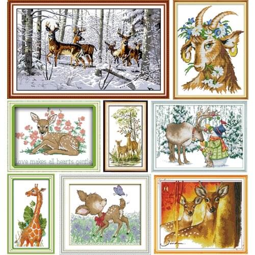 Lovely Elk 11CT14CT Counted Cross Stitch Kits Animal Printed Pattern Craft Chinese Sewing Needlework Embroidery Accessories Sets