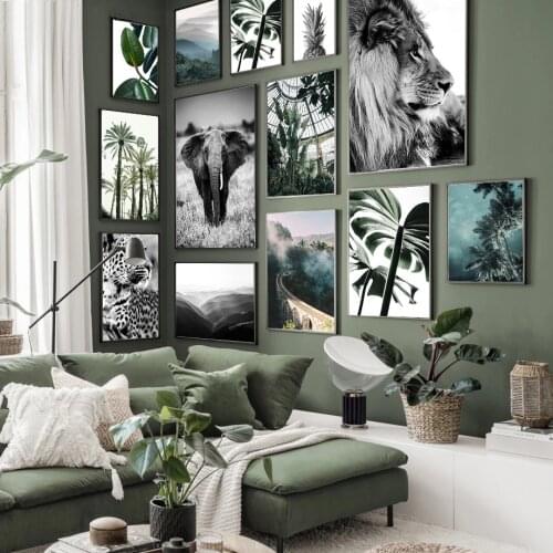 Nature Landscape Poster Plant Lion Animal Leaf Canvas Wall Art Plam Tree Starry Night Painting Decorative Home Picture Decor