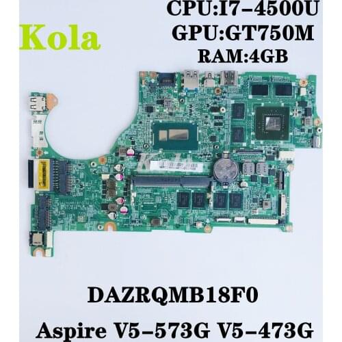 NBMB611001 Laptop Motherboard For Acer aspire V5-573 V5-573G DAZRQMB18F0 REV:F With I7-4500U GT750M GPU 4G RAM 100% full tested