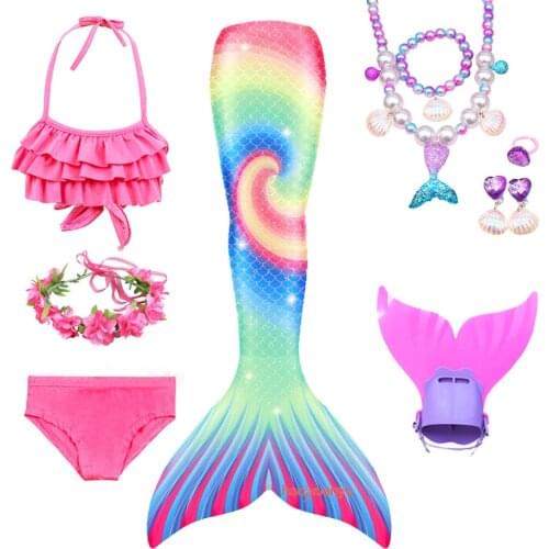 2020 New Girls Mermaid Tail Swimming Mermaid Costume Swimsuit Bathing Suit Swimwear with Monofin Halloween Costumes for Kids