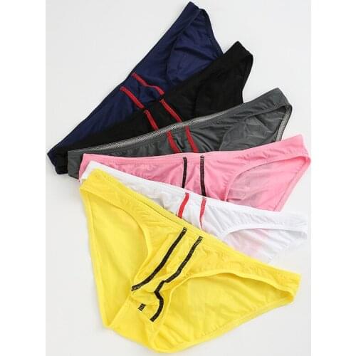 2021 New Thin Ice Silk Comfortable Breathable Line Men Bikini Briefs Simplic Elastic Quick Dry Male Underpant Translucent B27