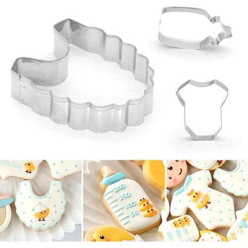Newly Stainless Steel Cookie Cutter Fondant Molds Baby Bottle Bib Cloth Shape Baking Supplies