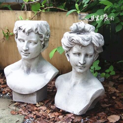 Mollis Garden Flower Pots Planters Home Statue Man Figure Flower Pots White Resin Handmade Patio Pots