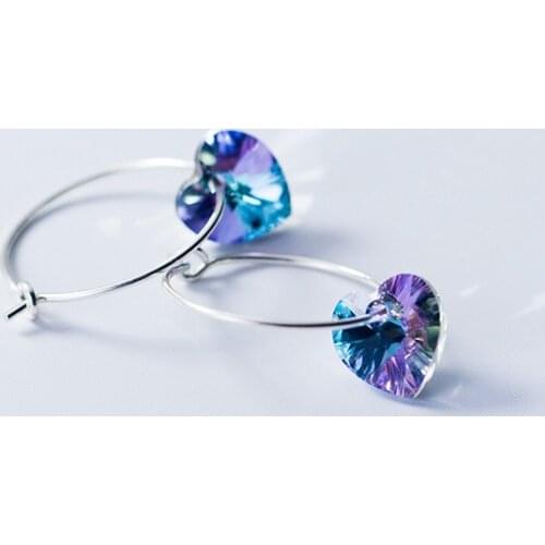 925 Sterling Silver Crystal Heart Shape Hoop Earrings For Women Wedding Jewelry eh1410