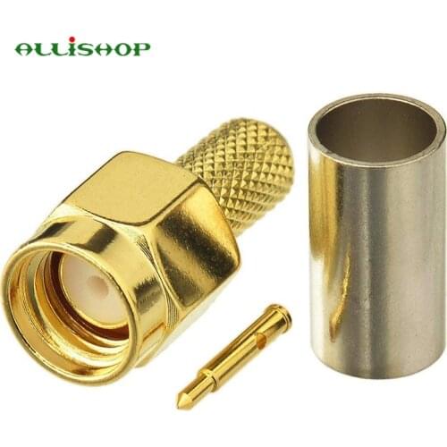 2Pcs SMA Male Plug RF Coax Connector Crimp for RG58 RG142 RG400 LMR195 Cable SMA Connector Straight Goldplated