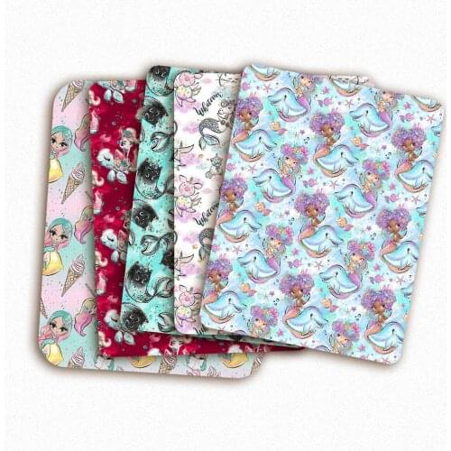 Polyester Cotton Fabric By The Yard Cartoon Mermaid Unicorn Printed Cloth Sheets Dress Making Handmade Masks DIY Crafts 45*145cm