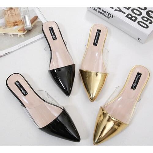 Fashion Pointed Head Mules Sandals Translucent Leisure Loafers Summer Flat Slippers For Women（Size 35-40