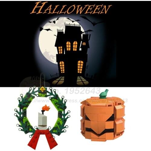 MOC Halloween Decorations Pumpkin Head Bricks Christmas Wreath Building Blocks Educational Toys For Children Kids Gifts Ornament