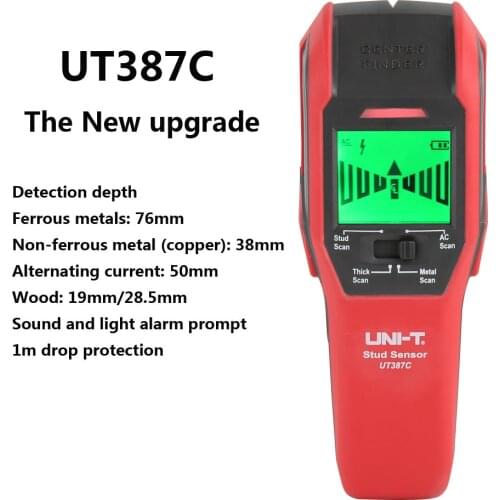 UNI-T UT387C Metal Detector Backlit Wood Finder Cable Line Depth Tracker Underground Floor Wall Scanner Updated Version