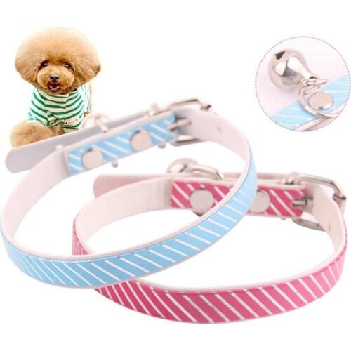 1pcs PU Leather Cat Collar With Bell Safety Collar Adjustable Nylon Striped Puppy Kitten Collar For Cats Random Color