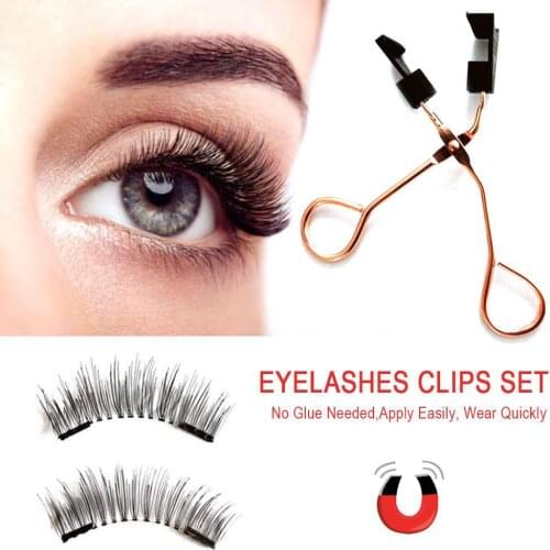 2 Pairs False Eyelashes with Magnetic Eyelash Clip Quantum Magnetic Long Thick Faux Mink Fake Eyelashes Eye Makeup Accessories