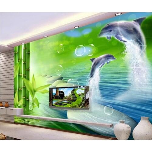 3d wallpaper for room Bamboo Dolphin Background Wall living style wallpaper 3d customized wallpaper custom 3d wallpaper
