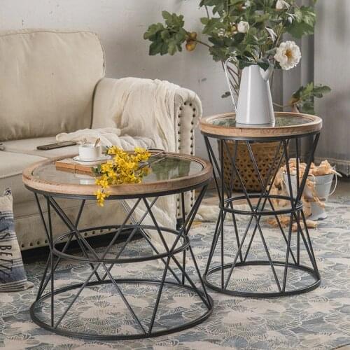 American Retro Carved Small Round Table Wrought Iron Balcony Leisure Coffee Creative Milk Tea Living Room