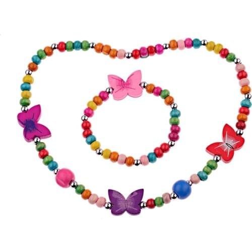 Free Shipping Fashion New Children Jewelry Sets For Girls Wooden Cute Lover Heart Beads Necklace Bracelet Jewelry Set Baby Gift