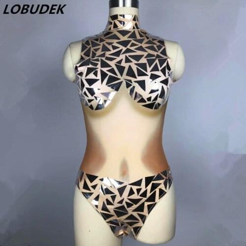 Silver Sequins Sleeveless Bodysuit Female Male Nightclub Stage Outfit Bar Party Pole Dancing Performance Costume Dance Clothing