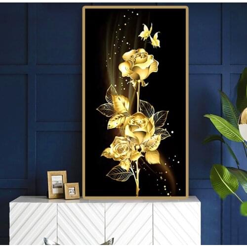 Large DIY Diamond Painting Golden rose flower Full Square round5D Diamond Embroidery Cross Stitch Mosaic Sticker Home Decor N589