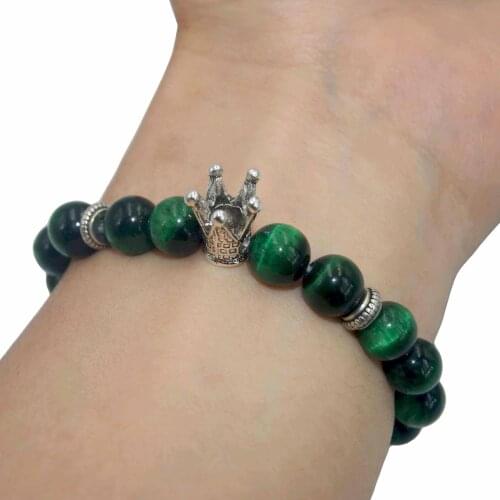 Natural Stone Silvery Crown Bracelet Lapis lazuli Agates Tiger Eye Stone Beads Yoga Bracelet Jewelry Men Women Friend Gift