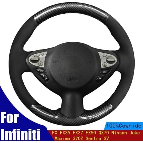 Car Steering Wheel Cover Black Genuine Leather For Infiniti FX FX35 FX37 FX50 QX70 Nissan Juke Maxima 370Z Sentra SV
