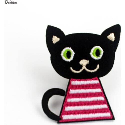 Cartoon Black Cat Cloth Patches Iron on Embroidered Badges Stickers for Kids Jacket Jeans Bags Sewing DIY Patchwork