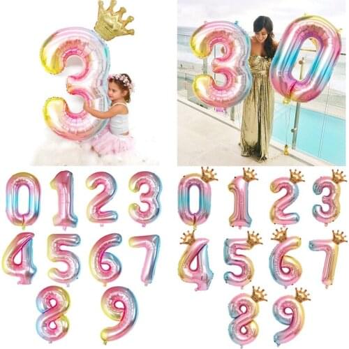 32Inch Digital Crown Foil Number Balloon Gradient Color Balloon Birthday Baby Shower Wedding Anniversary Themed Party Decoration