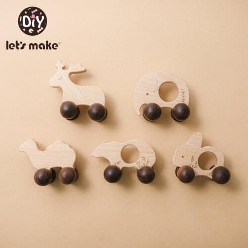 Lets Make 5Pcs/Set Wooden Toys Beech Wood Animals Car Blocks Educational Montessori Toys Teething Play Baby Birth Gift Products