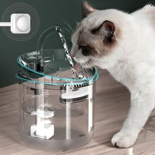 Kitten Dispenser Cats Fountain Water Transparent Quiet Dispenser Drinkers Drinking Bowl Auto Feeder Dispense With Sensor WF060