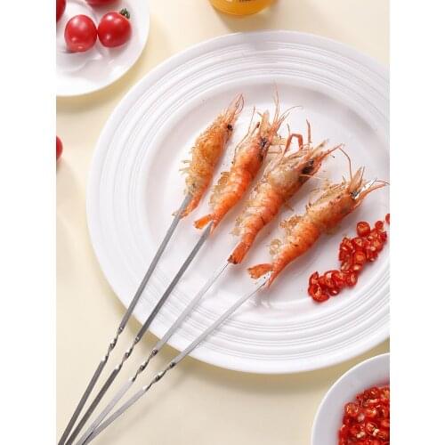 BBQ Skewers Stainless Steel Flat Skewers Meat Skewers Household Steel Skewers Tools Barbecue Solder Wire Supplies JU0061