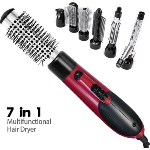 7 In 1 Hair Dryer with Nozzle Professional Blow Dryer Comb Hot Air Brush Styling Tools Hair Straightener Curling Iron Brush