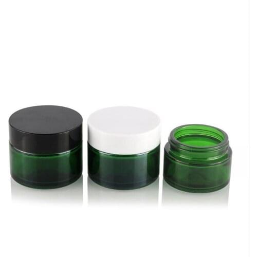 15G green glass bottle/jar for essence/cream/lotion/gel/moisturizer/serum/mask/ cosmetic packing aluminum/plastic lid