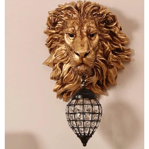 French Luxury Lion Head Wall Lamp Nordic Home Decor Wall Light Living Room Bedroom Stairs Corridor Aisle Indoor Lighting Fixture
