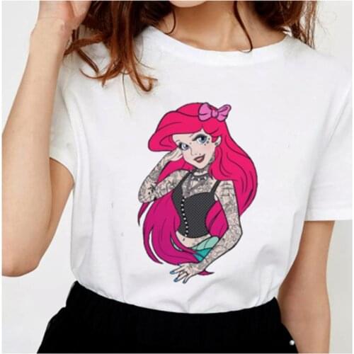 Womens New Harajuku Cartoon Punk Tattoo Princess T-shirt Female Kawaii Streetwear Short Sleeve Funny T-shirt Female Casual Top